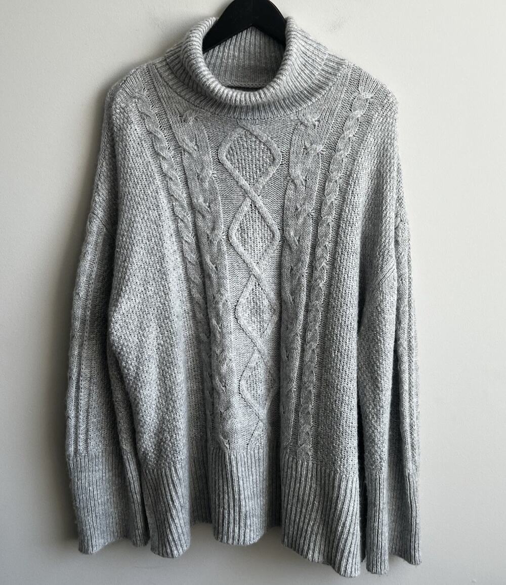 GAP Sweater Gray Cable Knit Cowl Neck Wool Alpaca Blend Size XL Fisherman